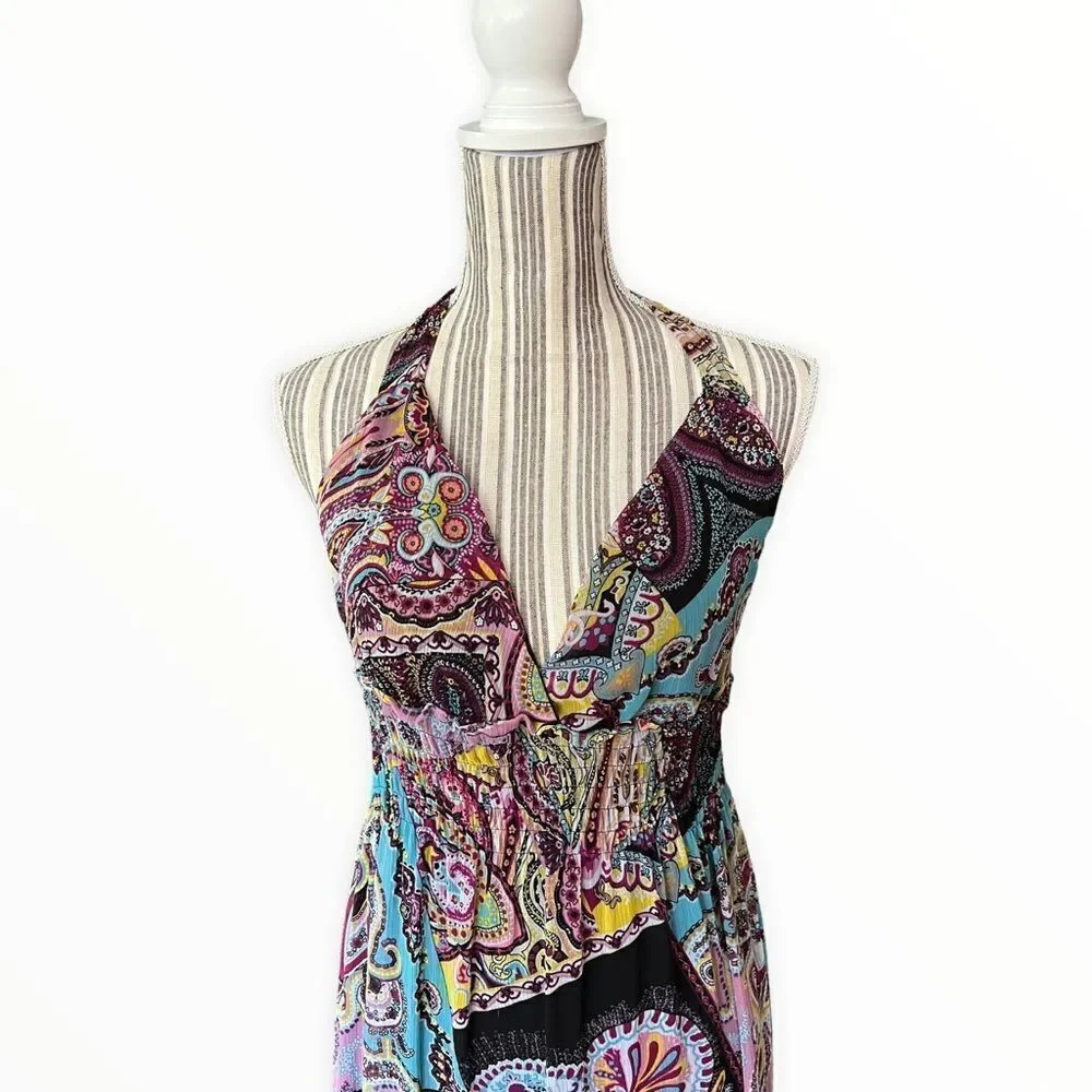 STUDIO F | Multicolored | Halter Smocked Waist Printed Dress - Picture 9 of 13